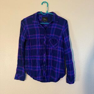 Rails Hunter Button Down Blue with Purple Plaid Shirt XS